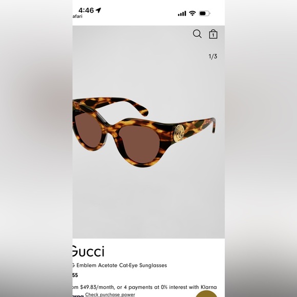 GUCCI $550 Tortoise Shell GG Emblem Sunglasses with Gold Button Accent
